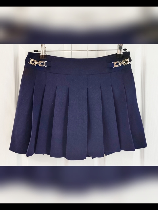 Forever 21 Dresses & Skirts - Navy Pleated Mini Skirt with Gold Buckle Accents
